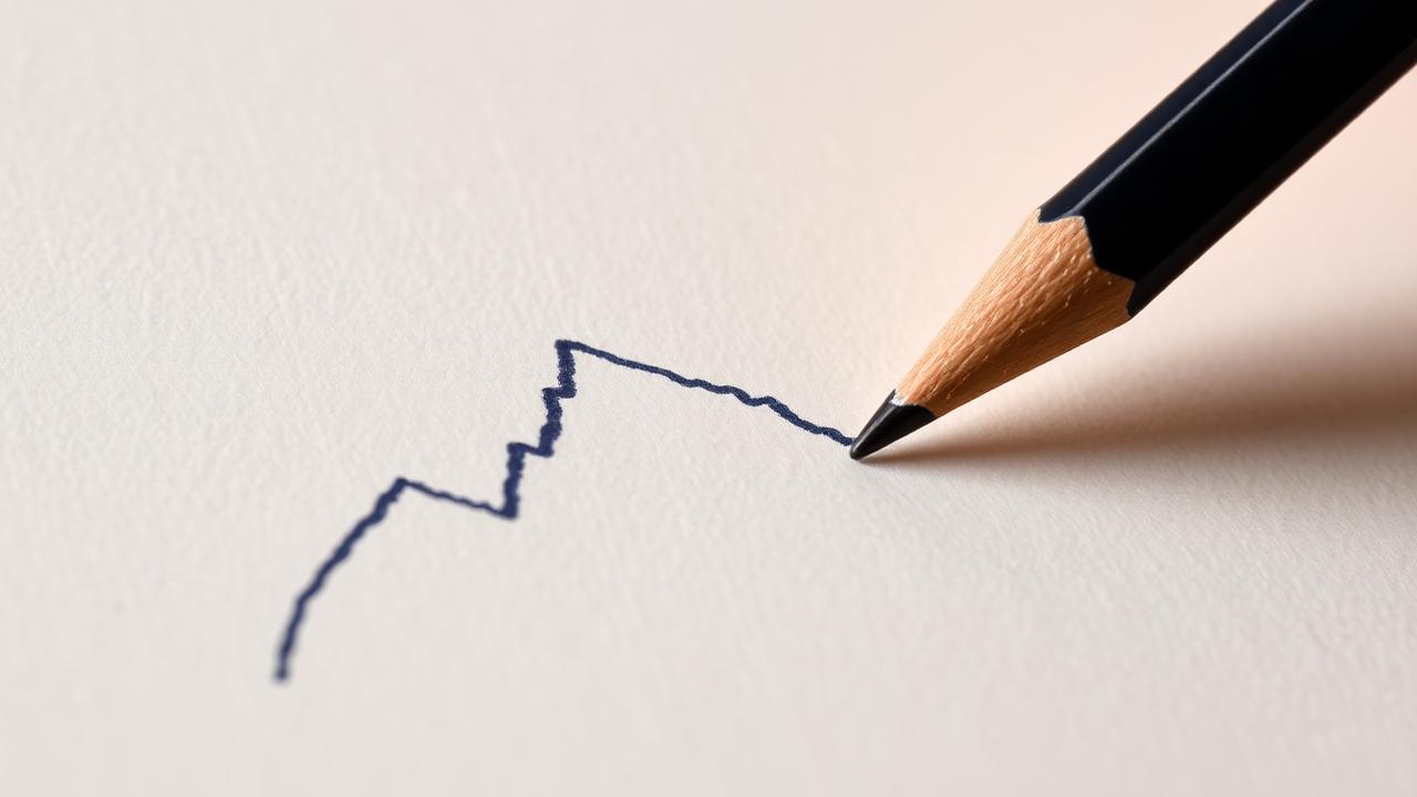 A pencil drawing a rising curve on cream paper