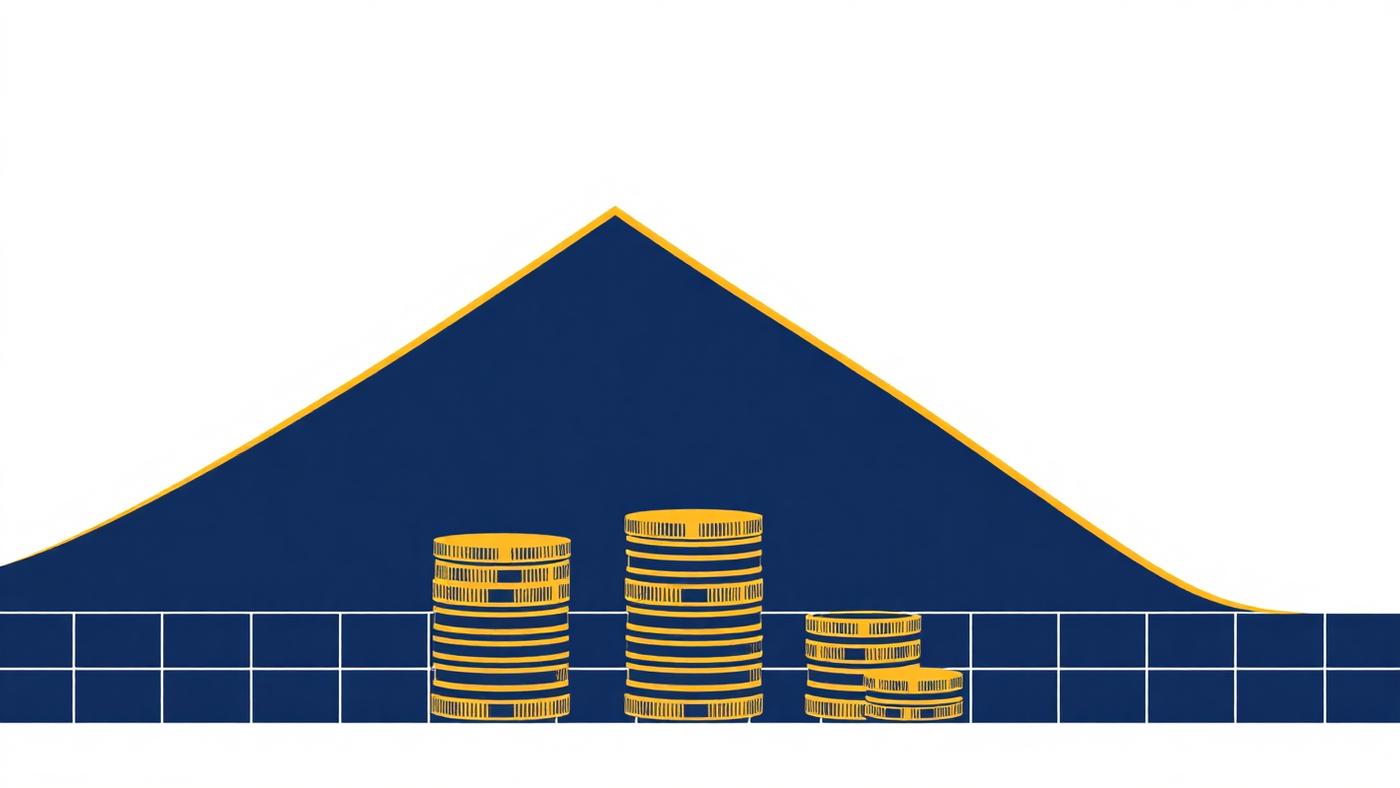 Minimal illustration of a rising yield curve above stacked gold coins